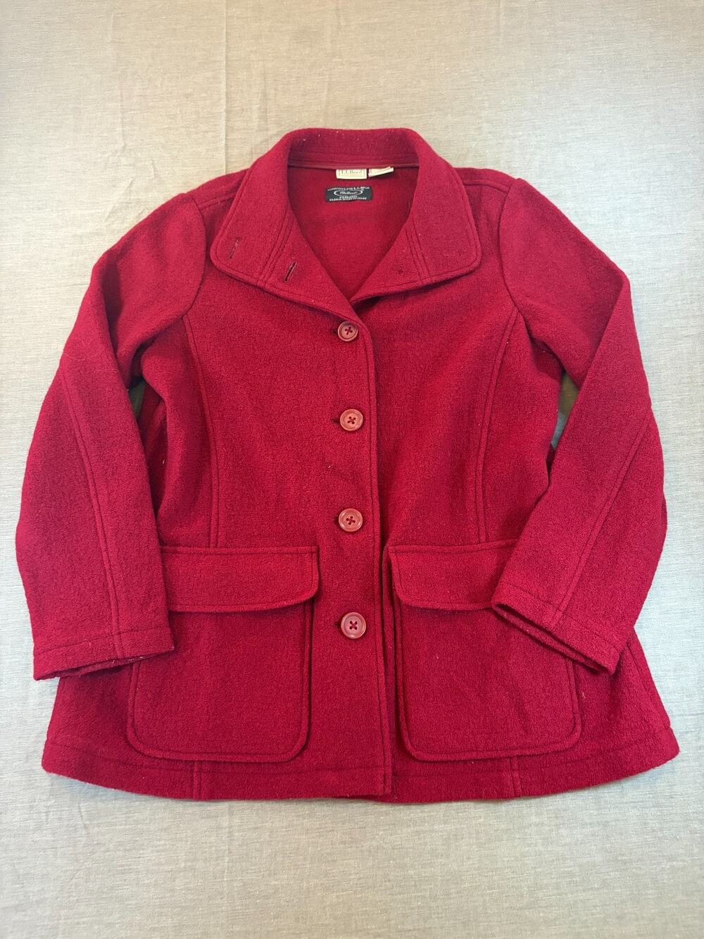 LL Bean Women's Bellandi Premium Italian 100% Wool Red Heavy Coat Jacket Sz XL